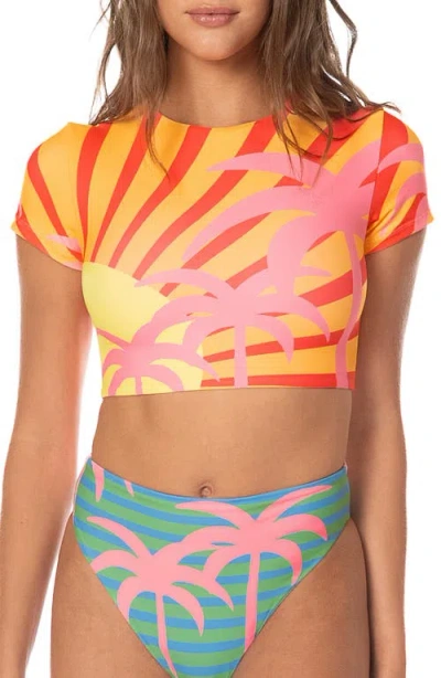 Maaji Jungle Sway Milano Reversible Crop Rashguard In Orange