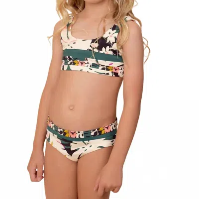 Maaji Kids' Iceland Bikini Set In Tropical Leaves In Gray