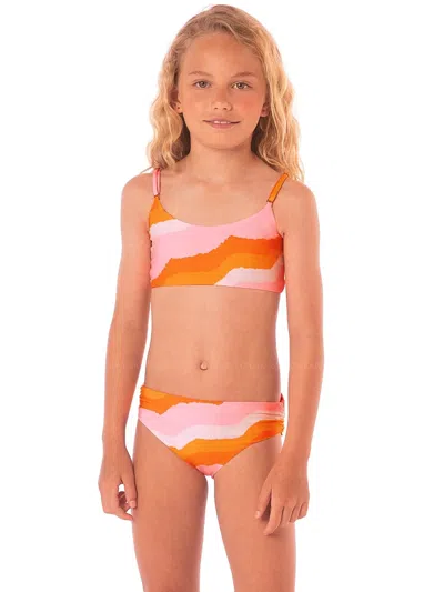 Maaji Kids  Holbox Bikini Set Paradiso Waves Mid Rise Adjustable Strap Red244 In Multi