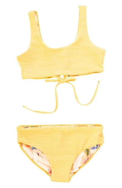 Maaji Kids' Saturn Reversible Two-piece Swimsuit In Yellow
