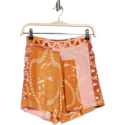 Maaji Leaf Patchwork Baia Cover-up Shorts In Orange