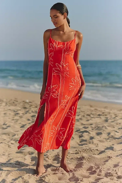 Maaji Lupine Embroidered Linen Midi Dress In Red