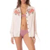 Maaji Mathilde Embroidered Fringe Cover-up Button-up Shirt In White