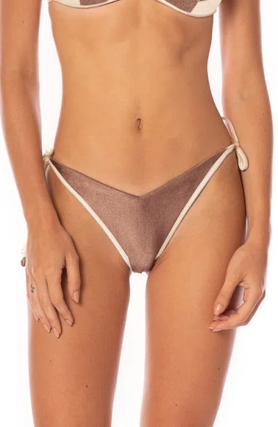Maaji Mocha Pearl Dreamscape Reversible Side Tie Bikini Bottoms In Brown
