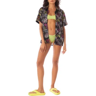 Maaji Neon Palmery Salome Sequin Reversible Relaxed Fit Cover-up Shirt In Black