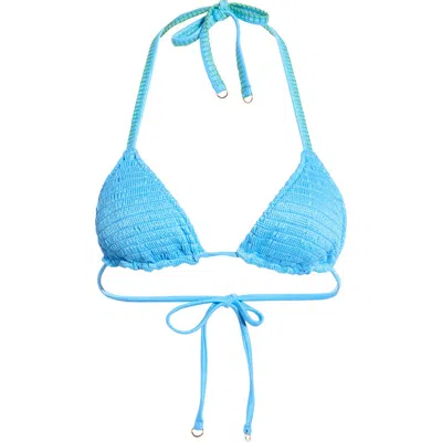 Maaji Ocean Drift Balmy Smocked Reversible Bikini Top In Blue