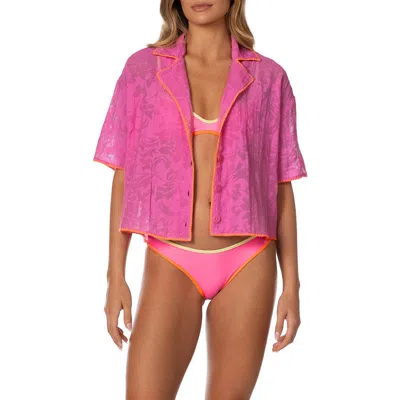 Maaji Octavia Fuchsia Flower Cover-up Shirt In Pink
