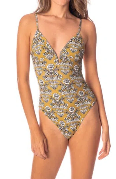 Maaji Ornate Flowering Parady Reversible V Wire One-piece Swimsuit In Green