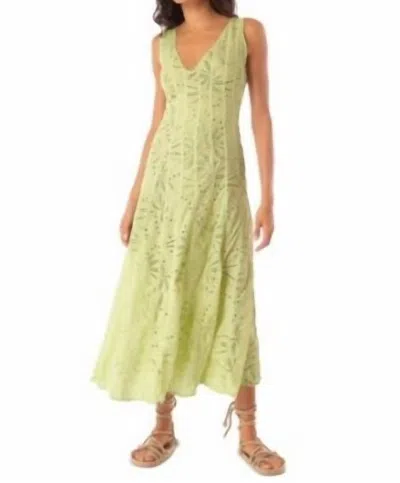 Maaji Palm Embroidery Geranium Semisheer Cotton Maxi Dress In Light Pastel Green