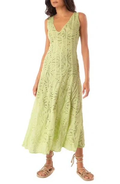 Maaji Palm Embroidery Geranium Semisheer Cotton Maxi Dress In Green