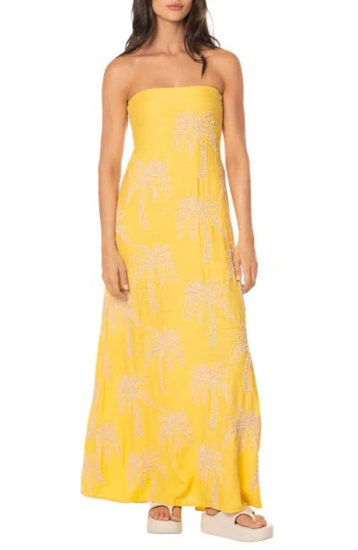 Maaji Palm Poetry Strapless Maxi Cover-up Dress In Yellow