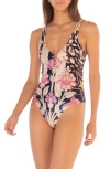 Maaji Patchwork Rose Cassidy Reversible One-piece Swimsuit In Beige Overflow