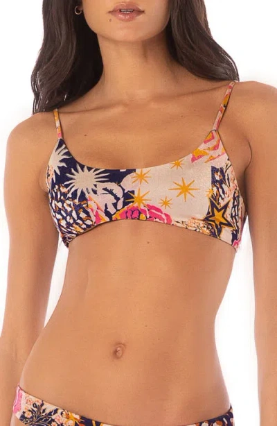 Maaji Patchwork Rose Micah Reversible Bikini Top In Beige Overflow