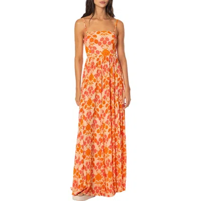 Maaji Petal Spell Primavera Lace-up Back Maxi Cover-up Sundress In Orange