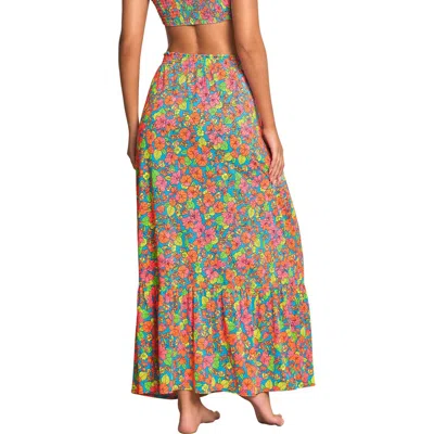 Maaji Poppy Athena Cover-up Knot Top & Maxi Skirt In Turquoise Multicolor