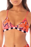 Maaji Racing Palms Reversible Triangle Bikini Top In Bright Pink