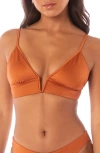 Maaji Satin Umber Parade Reversible Bikini Top In Copper