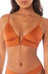 Maaji Satin Umber Parade Reversible Bikini Top In Orange