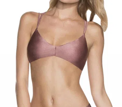 Maaji Shimmering Reversible Porto Bralette Strappy Back Bikini Top In Cognac In Brown