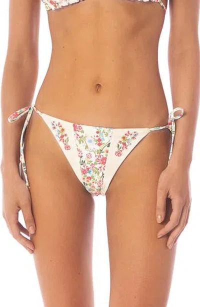 Maaji Shinning Floral Reversible Side Tie Bikini Bottoms In White