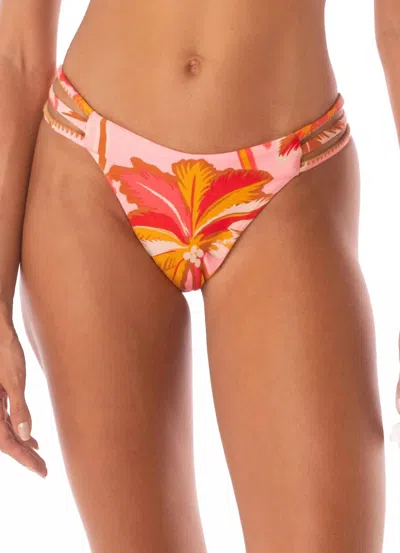Maaji Squinny Bikini Bottom In Pink Palms In Multi