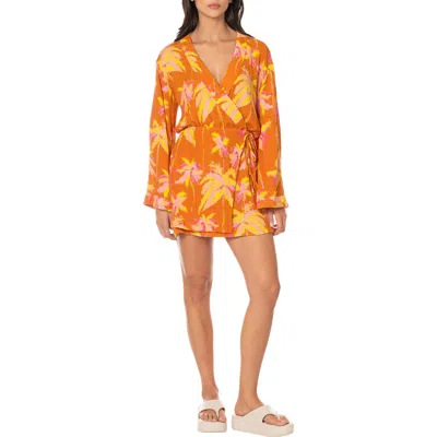 Maaji Sunkissed Shore Zaira Long Sleeve Cover-up Wrap Dress In Orange