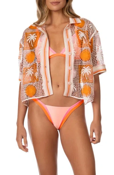 Maaji Sunny Whisper Solene Net Fabric Cover-up Shirt In Orange