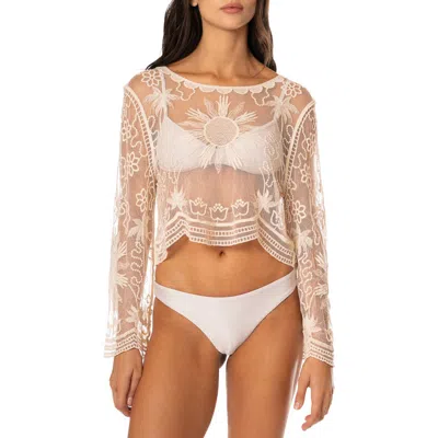 Maaji Sunroot Suneny Sheer Embroidered Cover-up Top In White