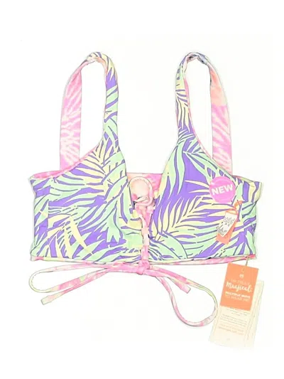 Pre-owned Maaji Swimsuit Top Purple Tropical Pattern Swimwear