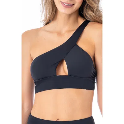 Maaji Tamara One-shoulder Cutout Reversible Bikini Top In Blue