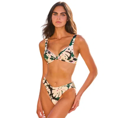 Maaji Tropical Leaves Archie Top Women's Green Cream Stretch Swimwear Gbo2507 In Black