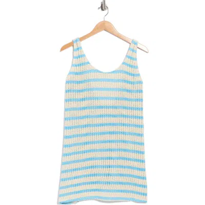 Maaji Vacay Stripe Pointelle Cover-up Mini Dress In Blue