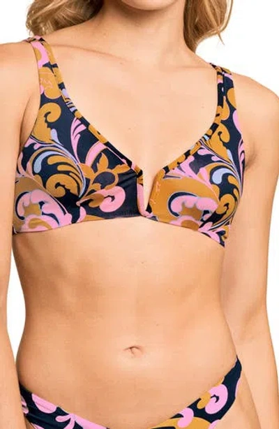 Maaji Victory Reversible Ribbed Bikini Top In Multi/pink