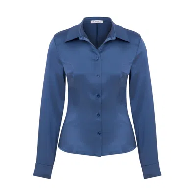 Maan Istanbul Women's Blue Slim Fit Satin Indigo Shirt - Shades Of Lola