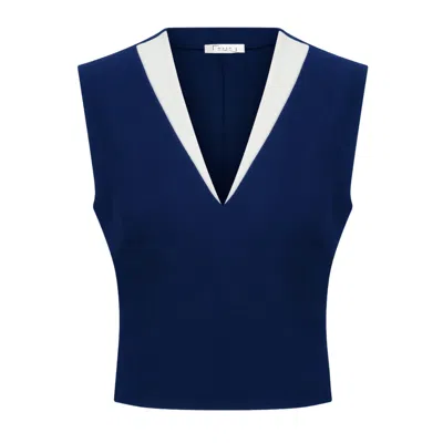 Maan Istanbul Women's Deep V-neck, Sleeveless Dark Blue Blouse - Bow And Arrow Harmony