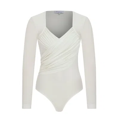 Maan Istanbul Women's Folds Detail White Bodysuit - The Wild Rose