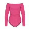 Maan Istanbul Women's Pink / Purple Boat Neckline Pink Bodysuit - Angel Theme In Pink/purple