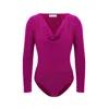 Maan Istanbul Women's Pink / Purple Drape Deep Collar Magenta Bodysuit - Viva In Purple