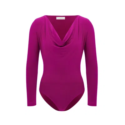 Maan Istanbul Women's Pink / Purple Drape Deep Collar Magenta Bodysuit - Viva