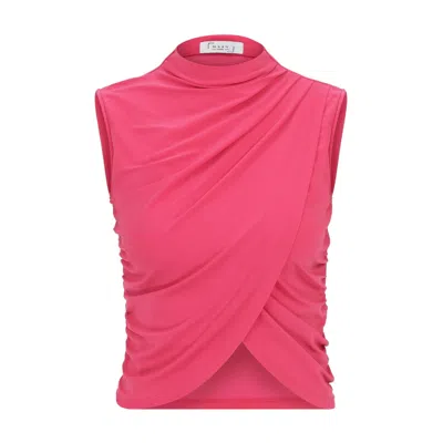 Maan Istanbul Women's Pink / Purple Turtleneck Fuchsia Crop Top - River To Sun In Pink/purple