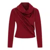 Maan Istanbul Women's Red Draped Cowl Neck Long Sleeve Top Burgundy Blouse - Aria In Brown