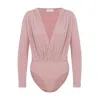 Shop Maan Istanbul Women's Rose Gold Deep V-neck Bodysuit - Pink Out Of Time
