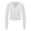 Maan Istanbul Women's V-neck Knot Detail White Blouse In White