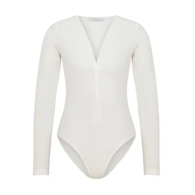 Maan Istanbul Women's V-neck Knot Detail White Bodysuit - Sonnet