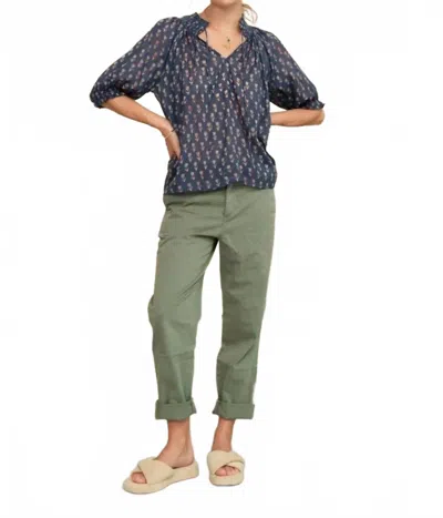 Mabe Ari Print Short Sleeve Blouse In Indigo Blue