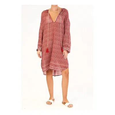 Mabe Block Print Mari Caftan/coverup In Red