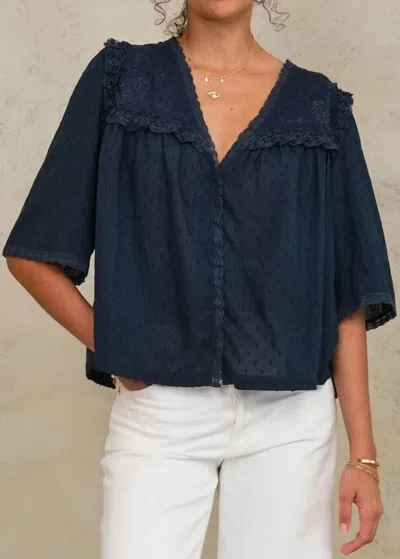 Mabe Brea Frill Top In Navy In Blue