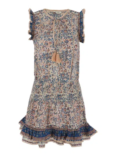 Mabe 'cass' Blue Dress With V Neck And All-over Floral Print In Multi