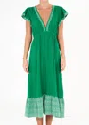 Mabe Cella Embroidered Midi Dress In Green In Green