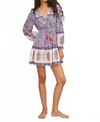 Mabe Della Print Long Sleeve Sundress In Blue In Multi